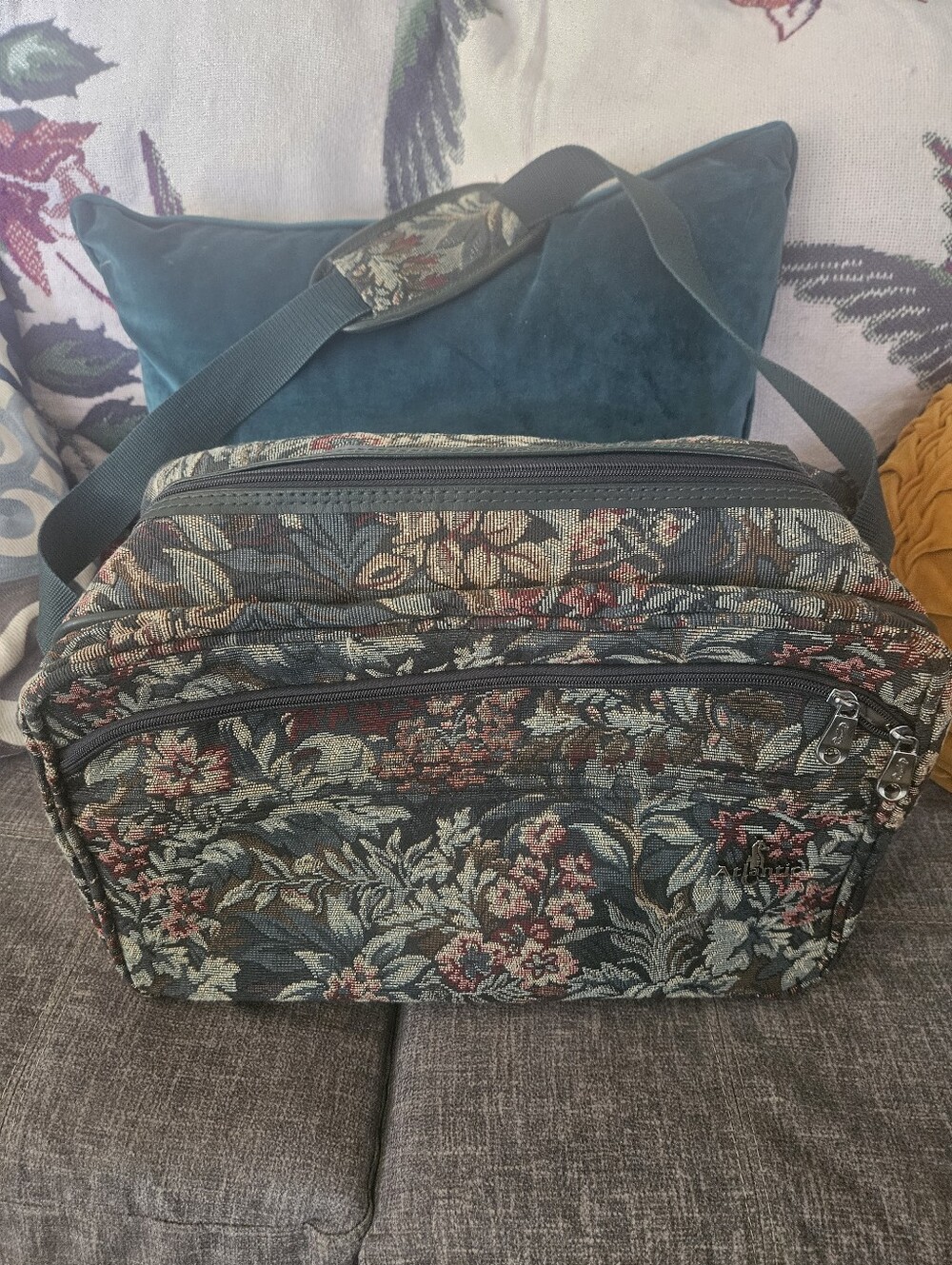 Vintage Atlantic floral tapestry carry-on travel bag